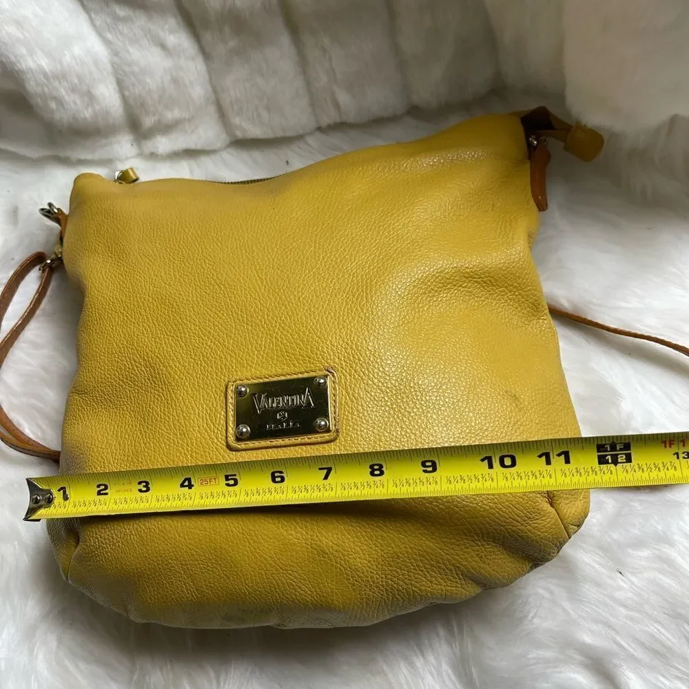 Valentina Italia pebble leather yellow mustard slouch hobo shoulder bag